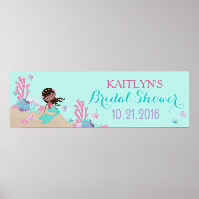 African Mermaid Bridal Shower Banner Poster (Front)