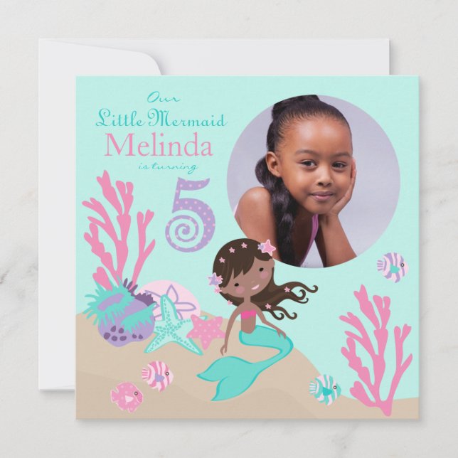 African Mermaid Fifth Birthday Invitation (Front)