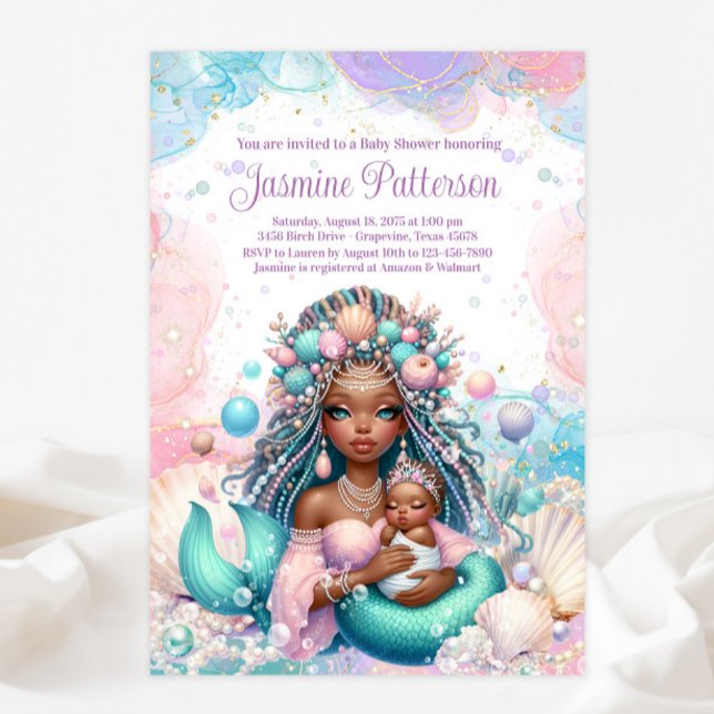 African Mermaid Mum And Baby Baby Shower Invitation (Creator Uploaded)