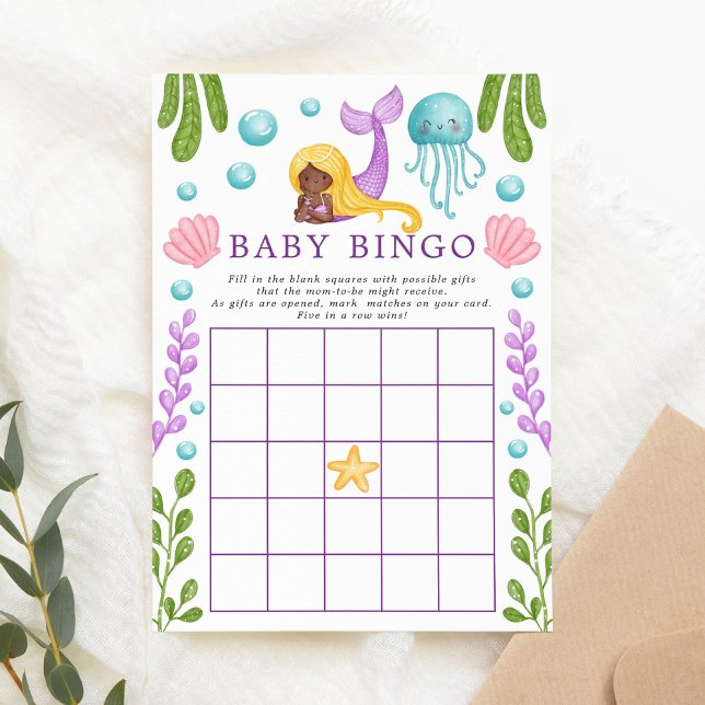 African Mermaid Ocean Baby Shower Bingo Game Invitation (Creator Uploaded)