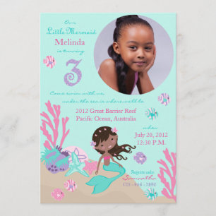 African Mermaid Third Birthday Invitation
