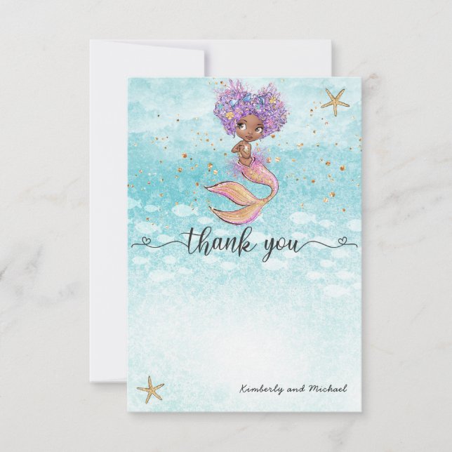 African Mermaid Watercolor Birthday | Baby Shower Thank You Card (Front)