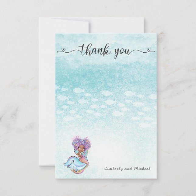 African Mermaid Watercolor Birthday | Baby Shower  Thank You Card (Front)