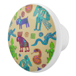 African Mexican Culture Primitive Tribal Pattern 1 Ceramic Knob