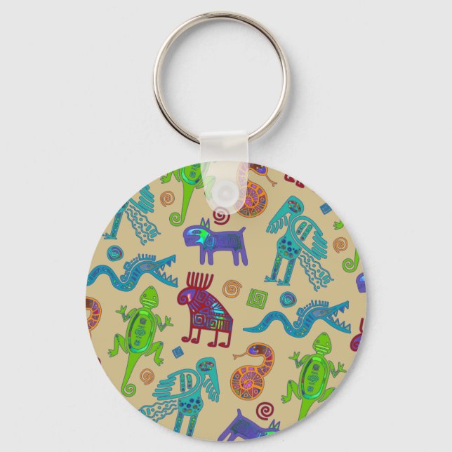 African Mexican Culture Primitive Tribal Pattern 1 Key Ring (Front)