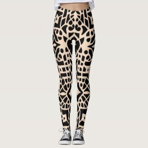 African Morocco Beige Geometric Pattern Leggings
