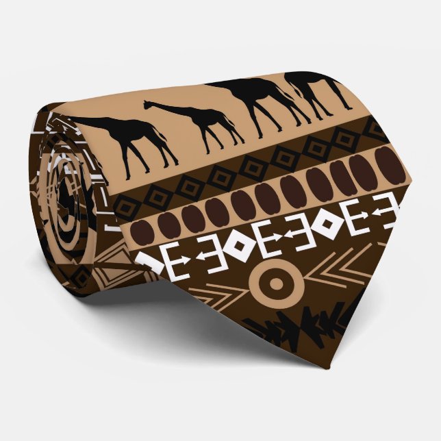African Motif, Animals, Horizontal Stripes Tie (Rolled)