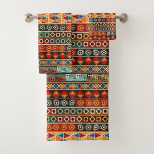 African Motif Colourful Decorative Pattern Bath Towel Set