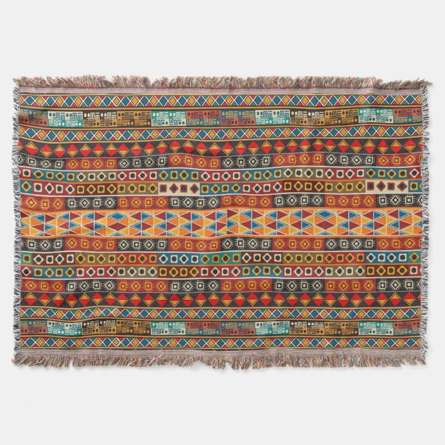 African Motif Colourful Decorative Pattern Design Throw Blanket (Front)