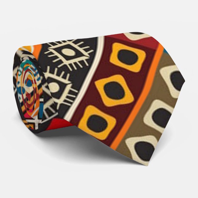 African Motif Colourful Decorative Pattern Design Tie (Rolled)