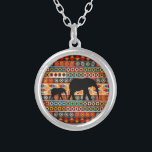 African Motif Colourful Pattern Mum & Baby Silver Plated Necklace<br><div class="desc">Mum and Baby Elephant silhouette on African Motif Colourful Decorative Pattern. Lovely gifts idea for mum.</div>