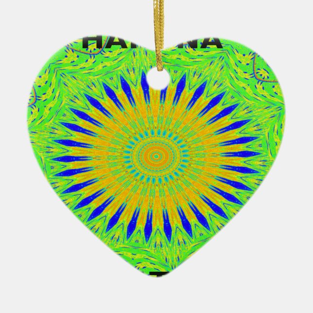 African Motif Design in Green and Gold Art Print Ceramic Tree Decoration (Front)