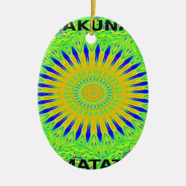 African Motif Design in Green and Gold Art Print Ceramic Tree Decoration (Front)