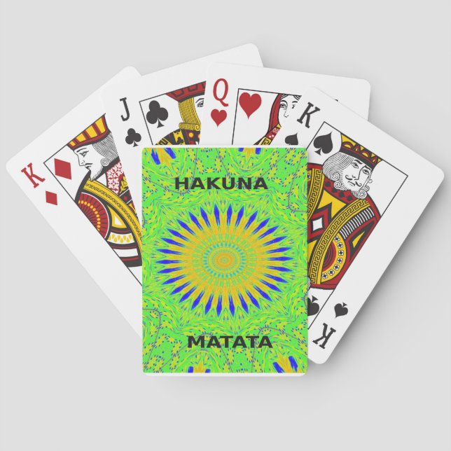 African Motif Design in Green and Gold Art Print Playing Cards (Back)
