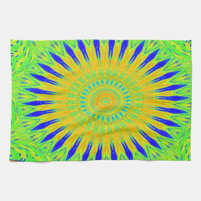 African Motif Design in Green and Gold Art Print Tea Towel (Horizontal)
