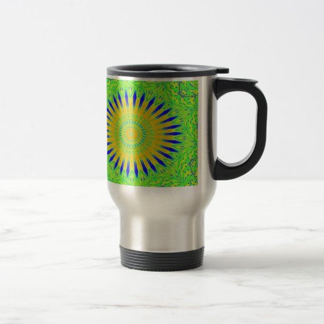 African Motif Design in Green and Gold Art Print Travel Mug (Right)
