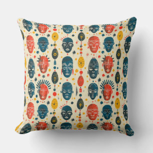 African motifs multi-coloured pattern with grunge cushion