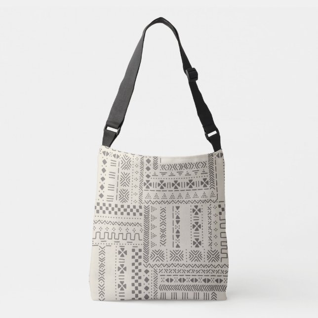 African Mud Cloth Art Print Crossbody Bag (Front)