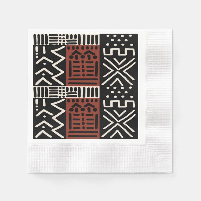 African Mud Cloth Bogolan Inspired Paper Napkins (Front)