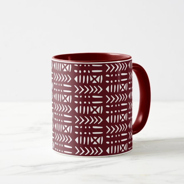 African Mud Cloth Mix Burgundy and White Mug (Front Right)