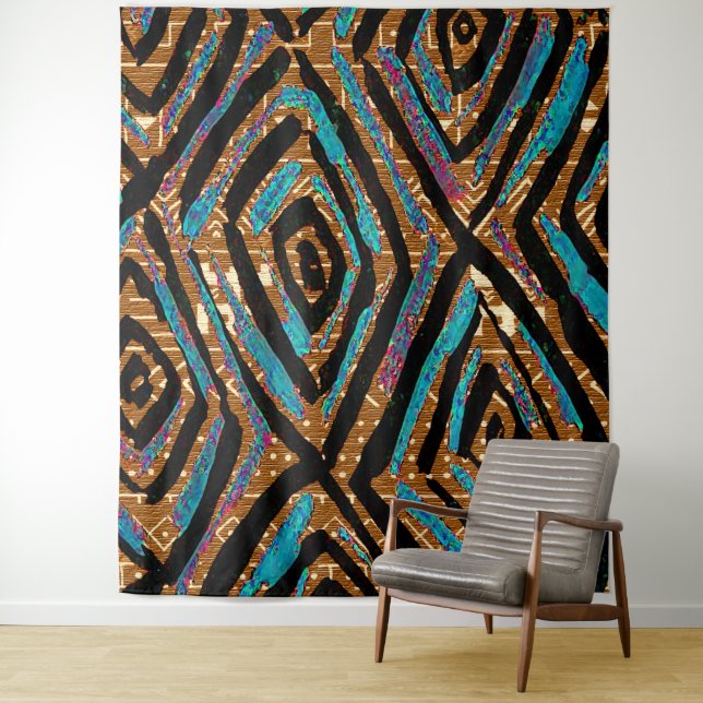 African Mud Cloth Motif Print Tapestry (In Situ)