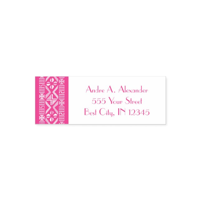 African Mud Cloth Pink Address Self Inking Stamp (Design)