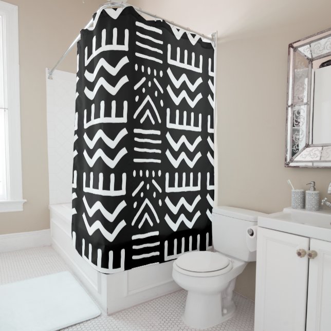 African  Mud Cloth Shower Curtain Design (In Situ)