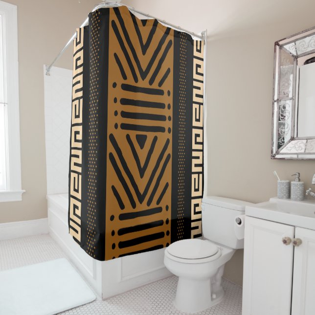 African  Mud Cloth Shower Curtain Design (In Situ)