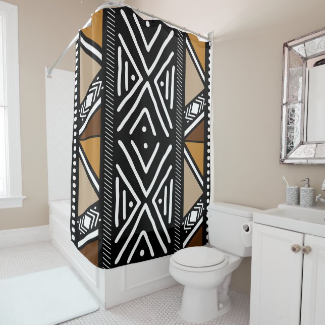 African  Mud Cloth Shower Curtain Design (In Situ)