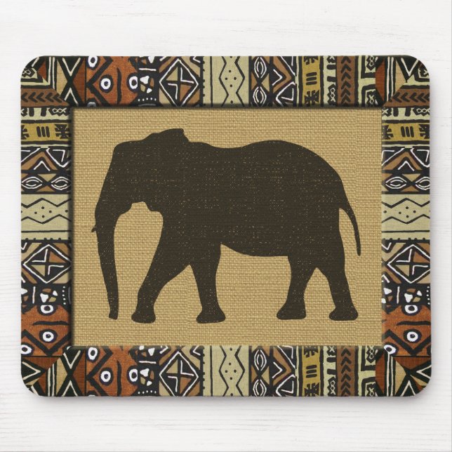 African Mudcloth and Elephant Mouse Mat (Front)