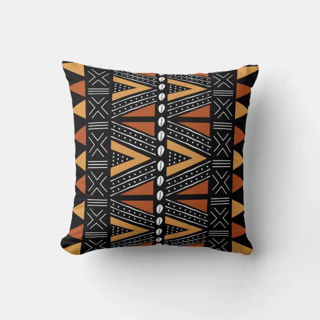 African Mudcloth Bogolan Fabric Design Throw Pillo Cushion (Front)
