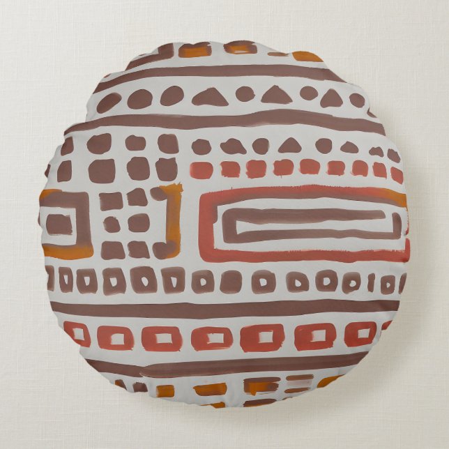African Mudcloth Ethnic Pattern Round Cushion (Front)