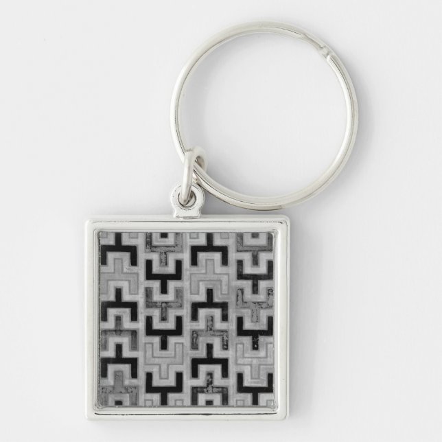 African Mudcloth Textile with Geometric Patterns Key Ring (Front)