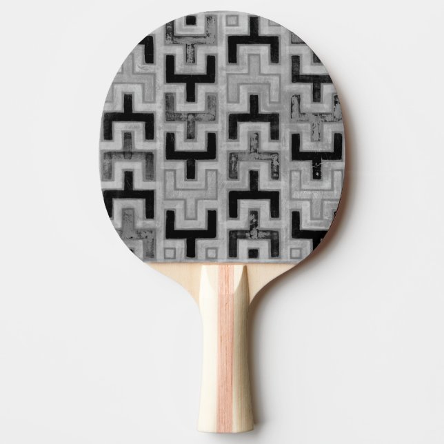 African Mudcloth Textile with Geometric Patterns Ping Pong Paddle (Front)