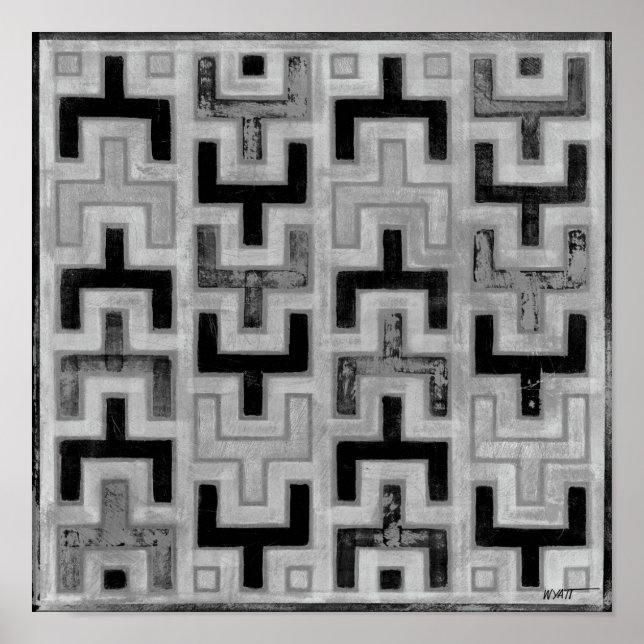African Mudcloth Textile with Geometric Patterns Poster (Front)