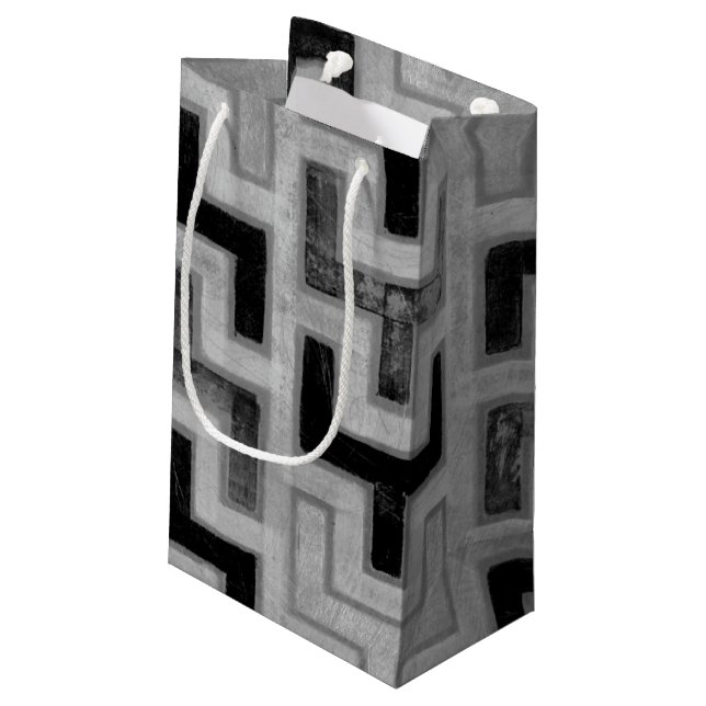 African Mudcloth Textile with Geometric Patterns Small Gift Bag (Back Angled)