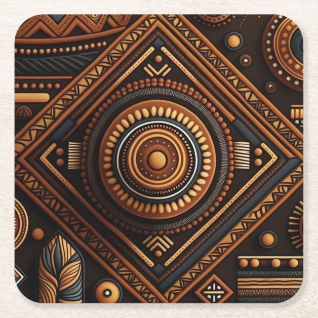 African native traditional pattern. Ethnic Africa Square Paper Coaster (Front)