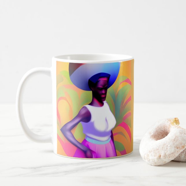 African Old Woman Carrying Vase On Her Head Coffee Mug (With Donut)