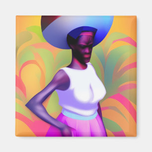 African Old Woman Carrying Vase On Her Head Magnet