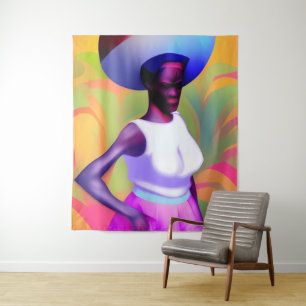 African Old Woman Carrying Vase On Her Head Tapestry