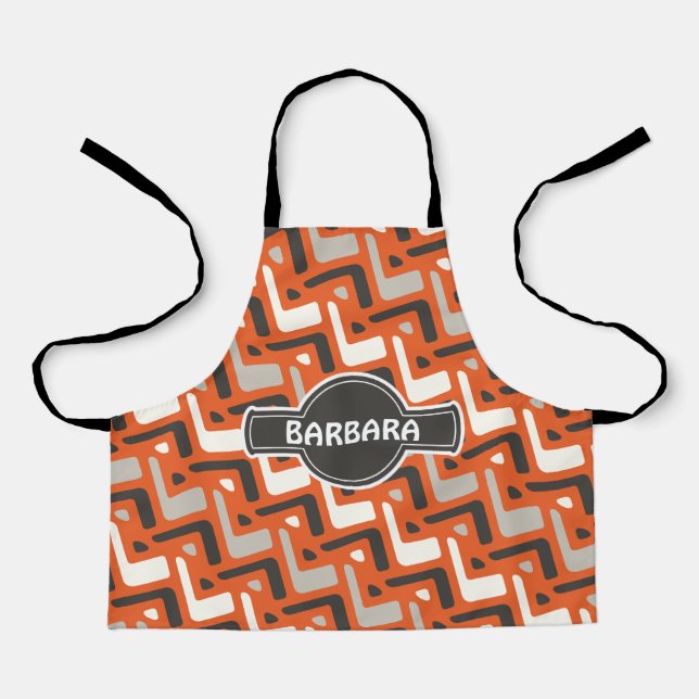 African Orange Black Minimal Pattern Apron (Front)