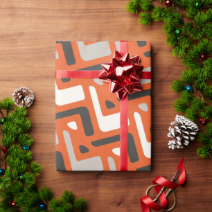 African Orange Black Minimal Pattern Wrapping Paper