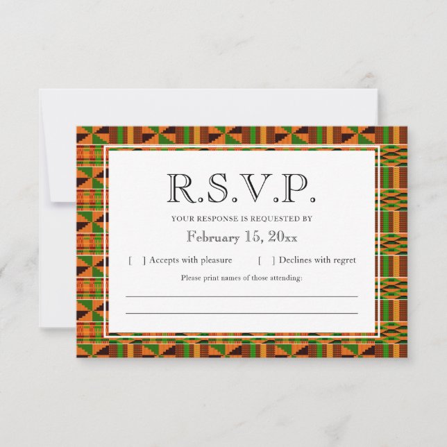 African Orange Classic Kente Cloth Mail RSVP Card (Front)