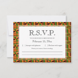 African Orange Classic Kente Cloth Mail RSVP Card