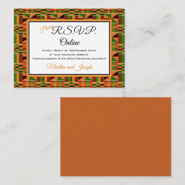 African Orange Classic Kente Cloth RSVP Online Enclosure Card (Front/Back)