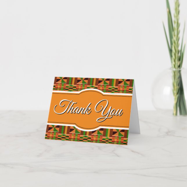 African Orange Classic Kente Folded Thank You Card (Front)