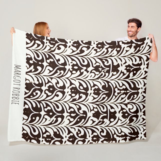 African Ornament Black White Pattern Fleece Blanket (In Situ)