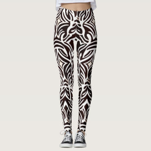 African Ornament Subtle Black White Pattern Leggings