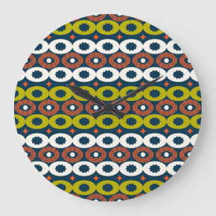 African Oval Shapes: Colourful Seamless. Large Clock
