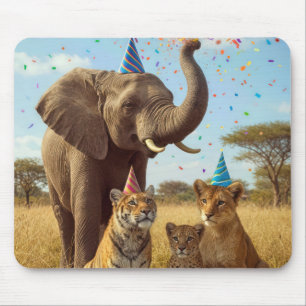 African Party Animals with Hats and Confetti Mouse Mat